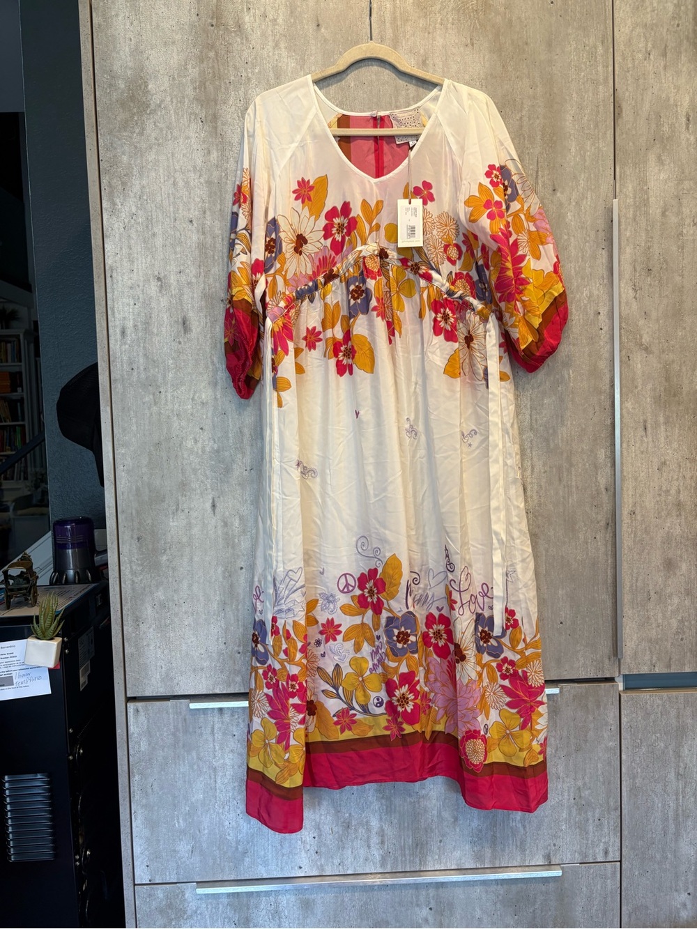 Johnny Was Floral Midi Dress in Pink, Yellow and Cream